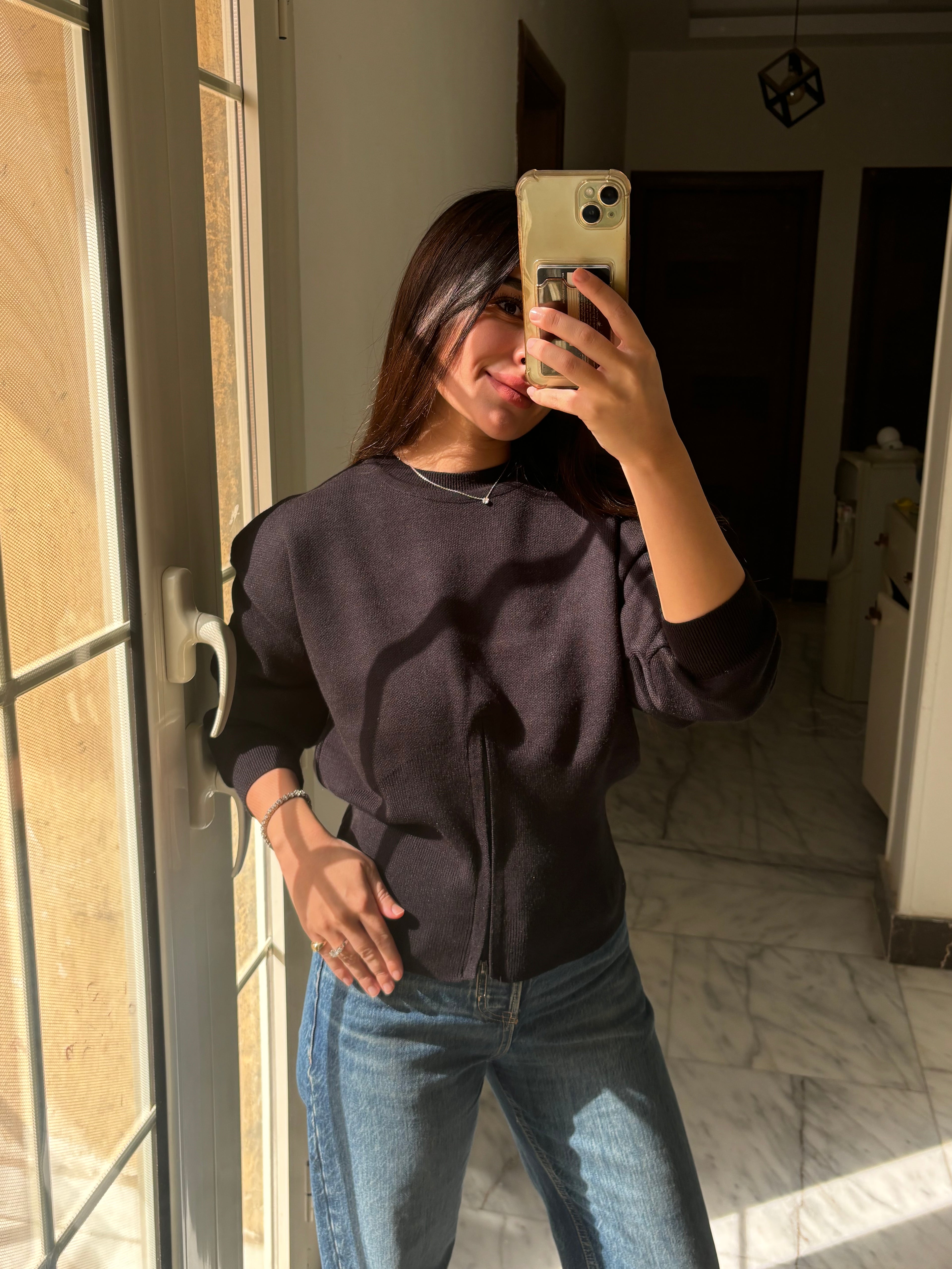 Waisted Knit Top (Black)