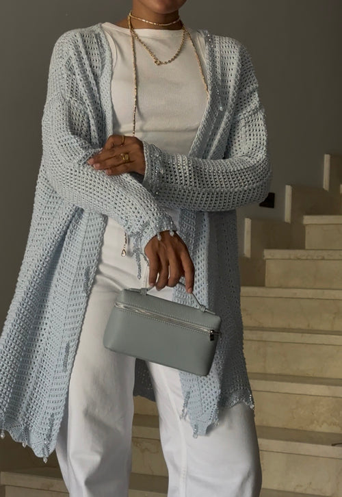 Beaded Knit Cardigan in Baby Blue