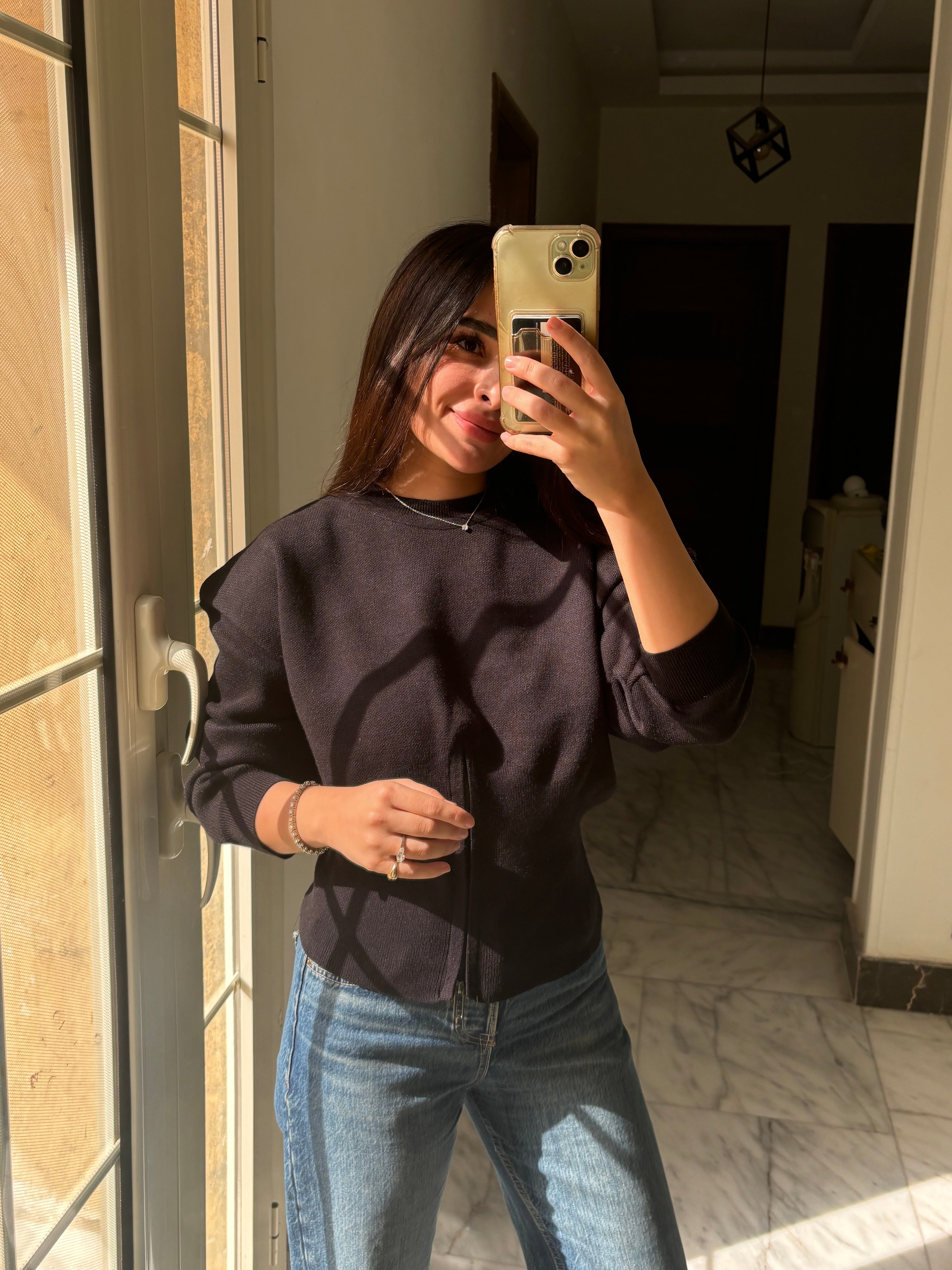 Waisted Knit Top (Black)