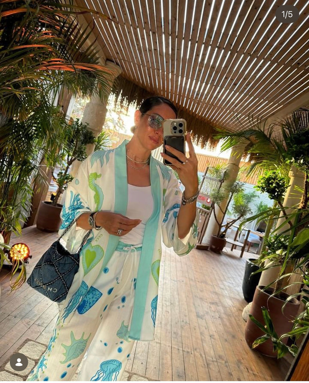 Seashells Printed Linen Set in Mint