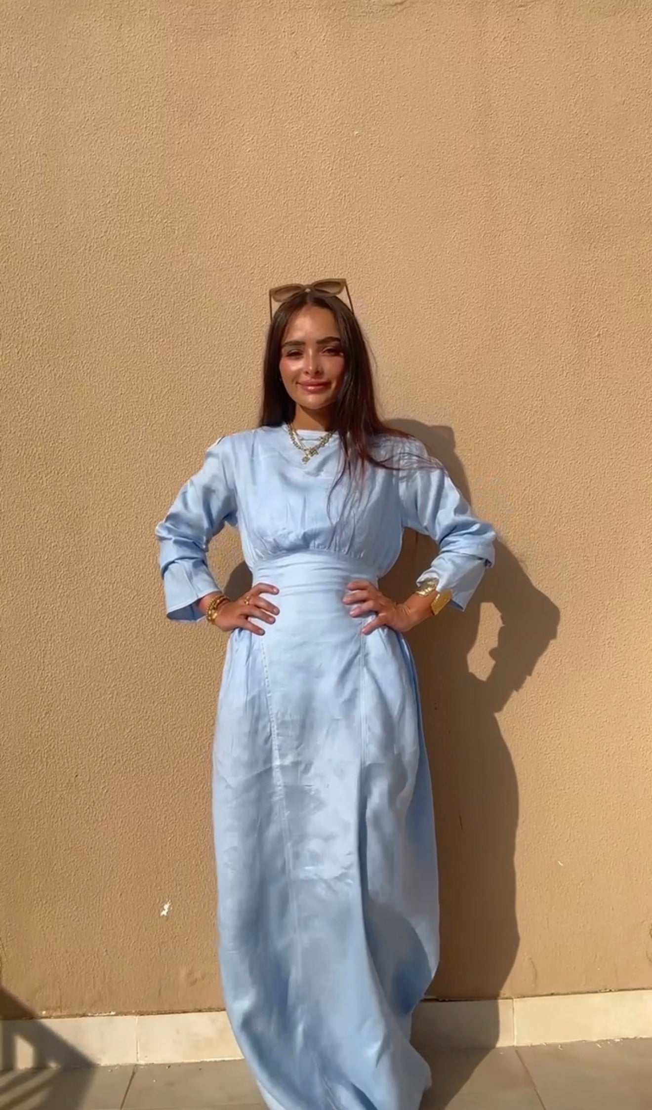 Baby Blue Waisted Dress (Full Sleeves)