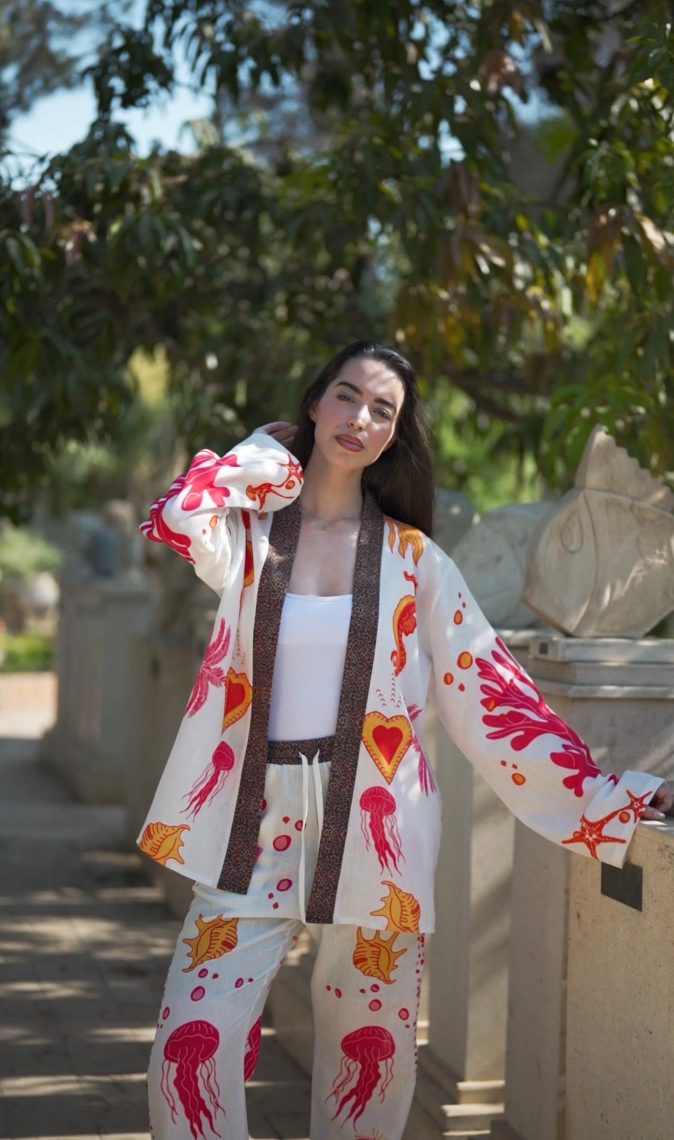 Seashells Printed Linen Set in Pink