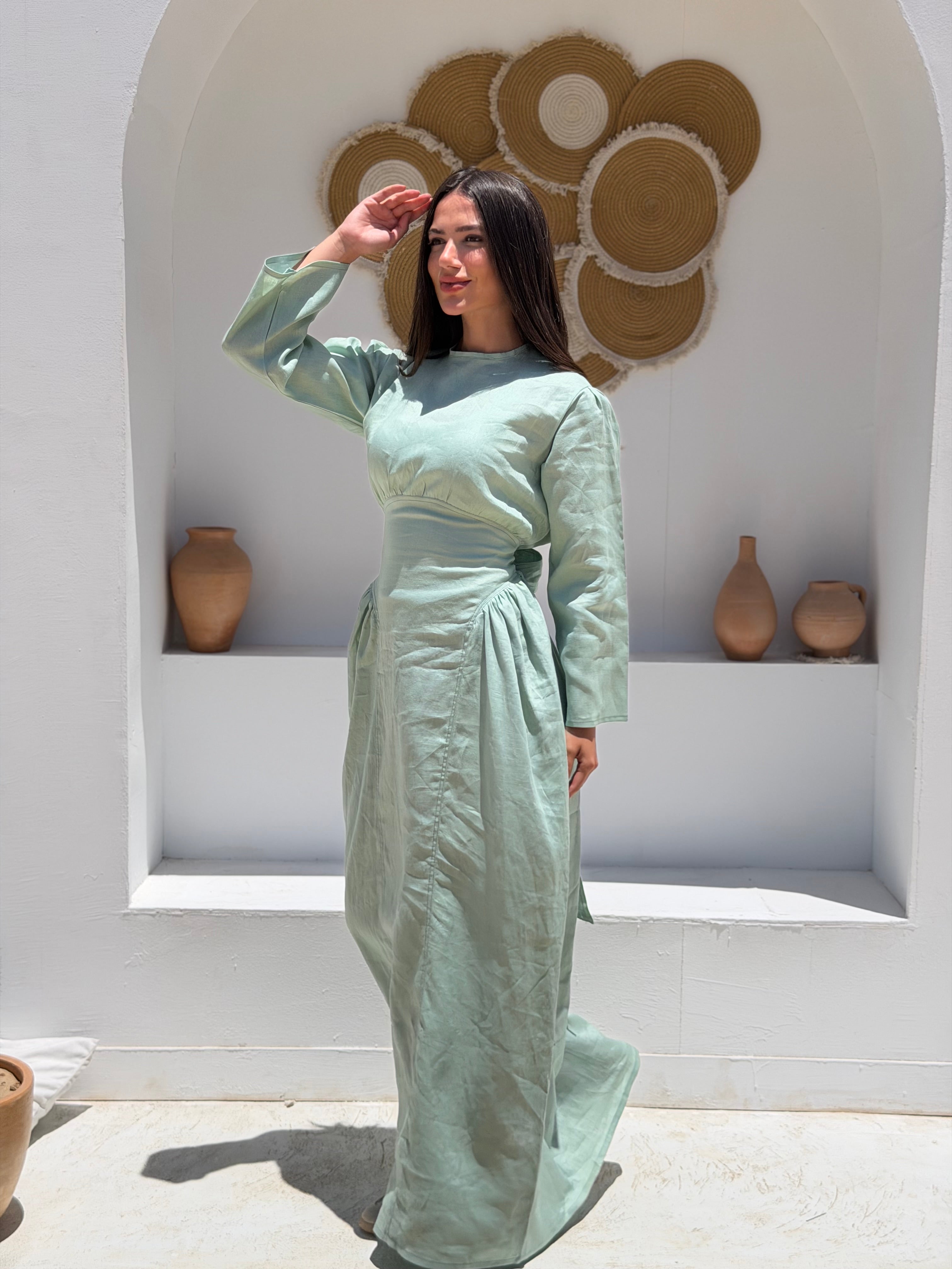 Mint Waisted Dress (Full Sleeves)