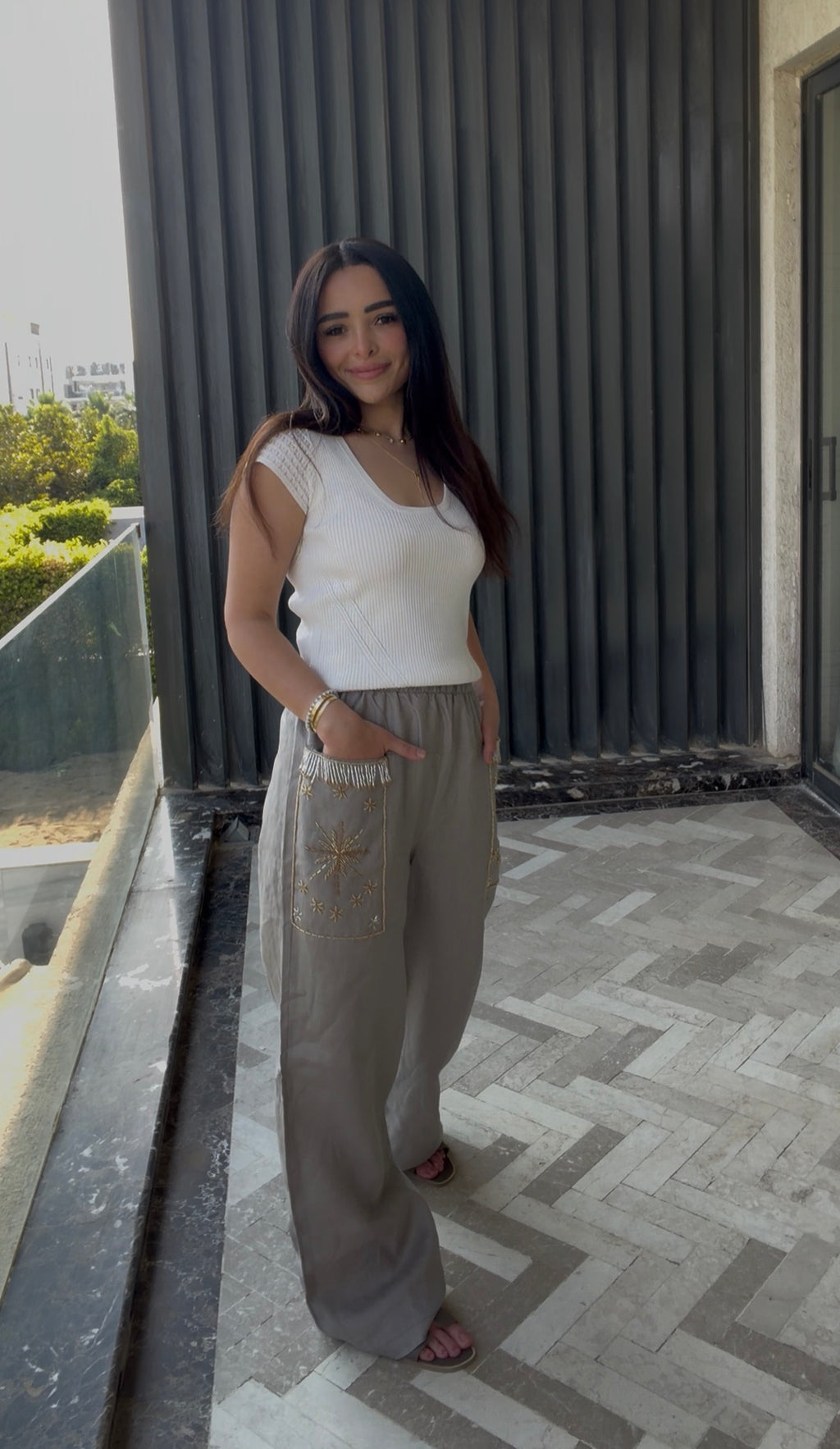 The Nomad Beaded Pants (only) in Taupe
