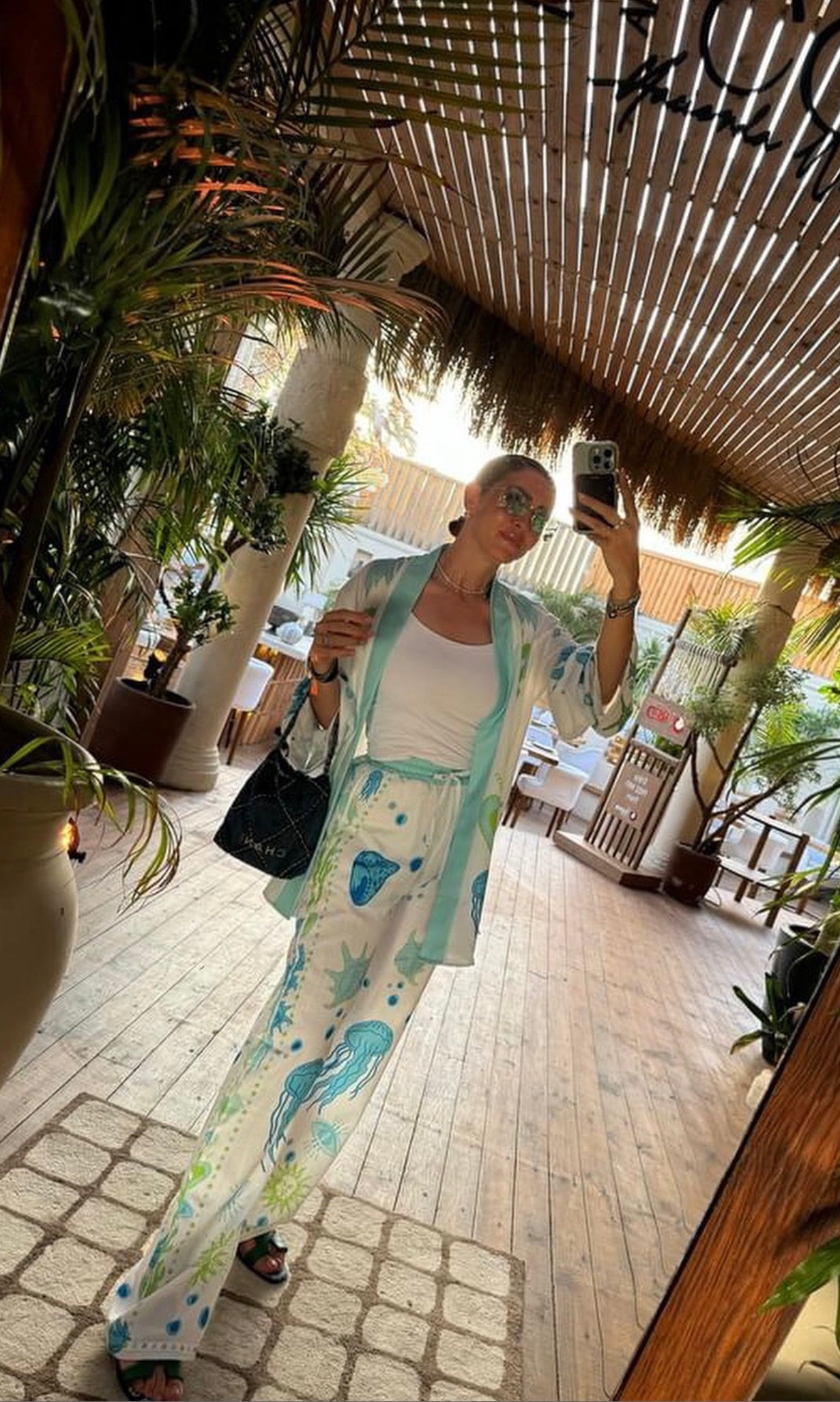 Seashells Printed Linen Set in Mint