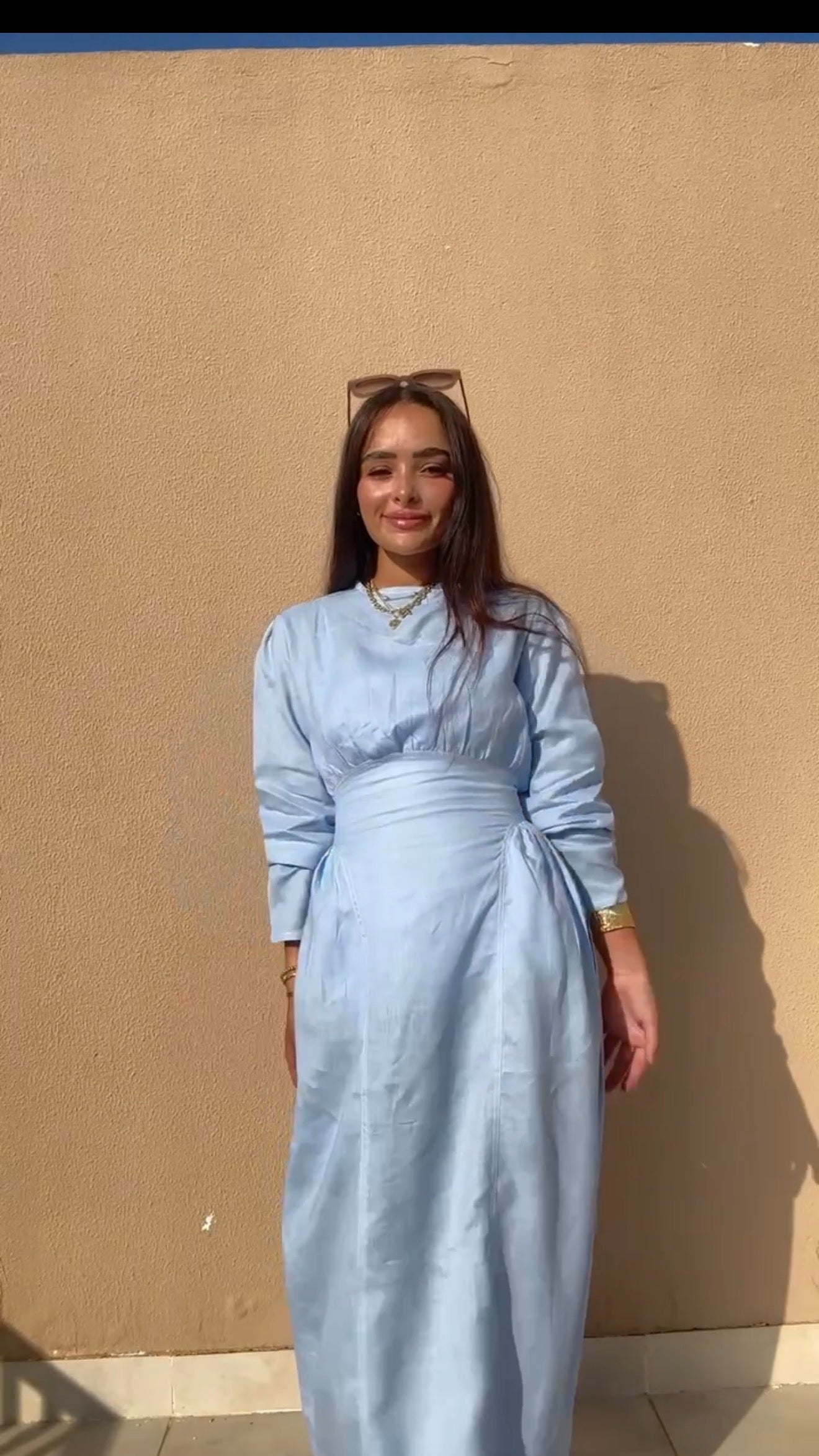 Baby Blue Waisted Dress (Full Sleeves)