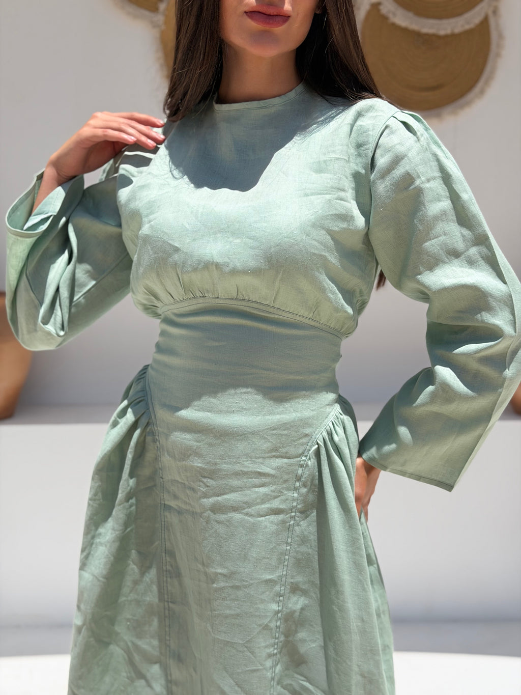 Mint Waisted Dress (Full Sleeves)