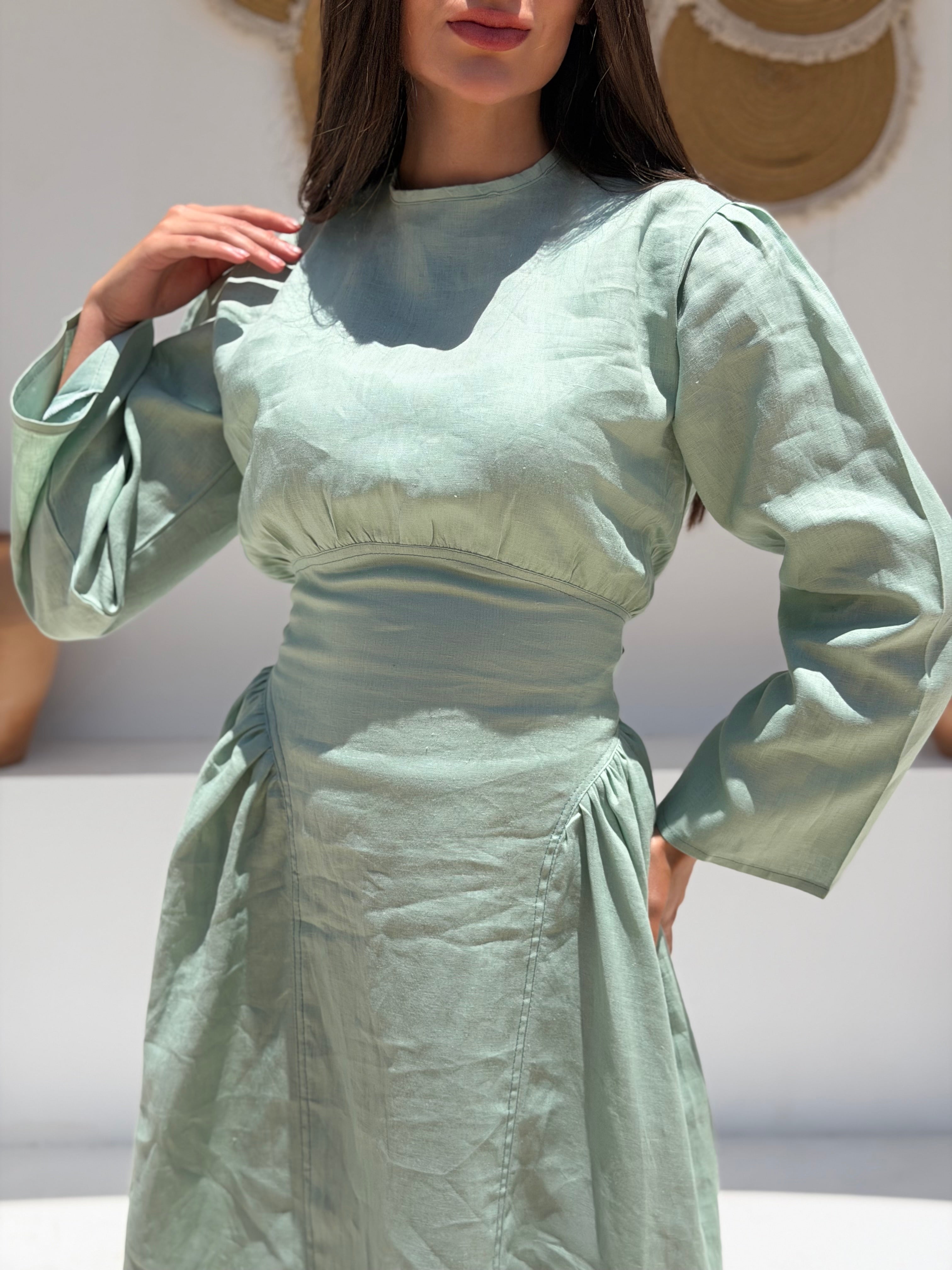 Mint Waisted Dress (Full Sleeves)