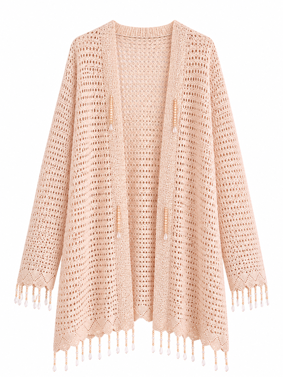 Beaded Knit Cardigan in Beige