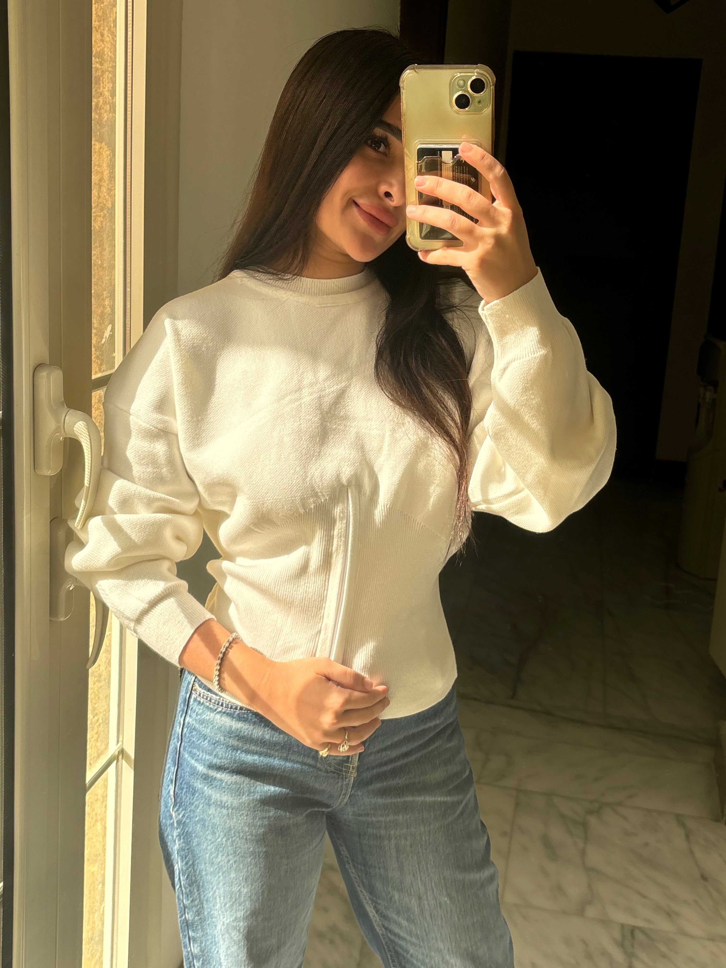 Waisted Knit Top (White)