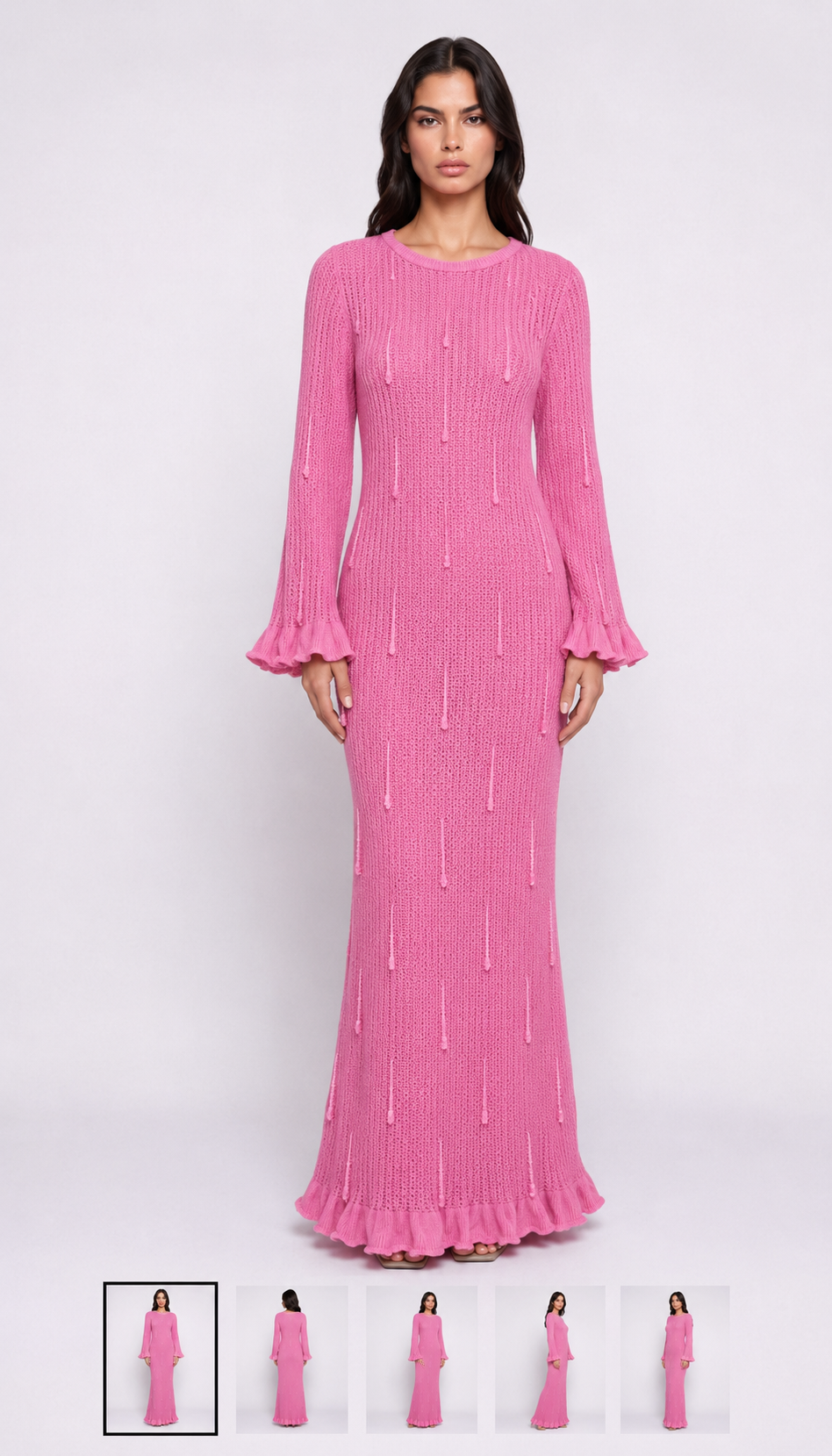 Beaded Knit Dress in Pink
