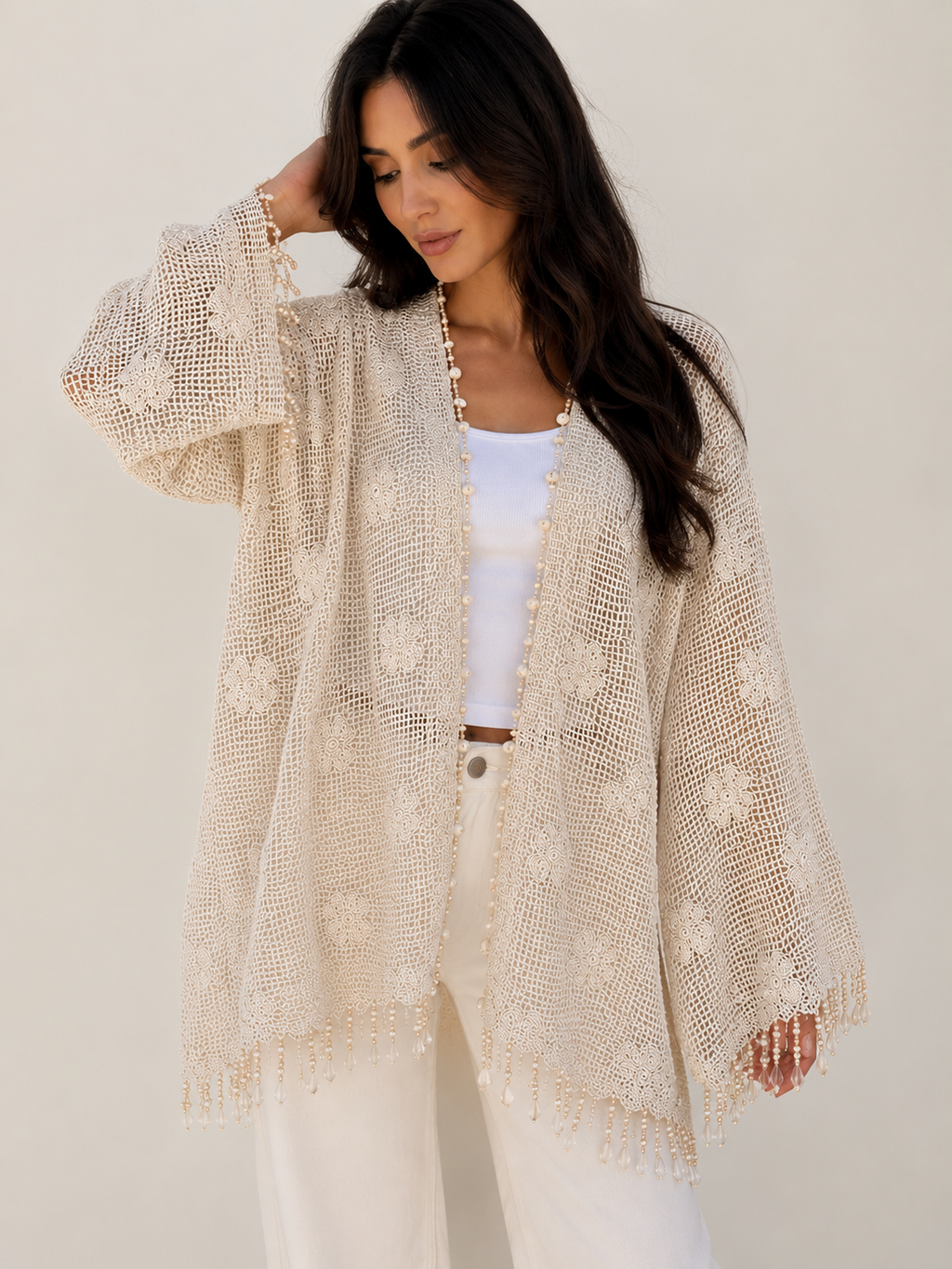 The Roses Cardigan with Beaded Seashells