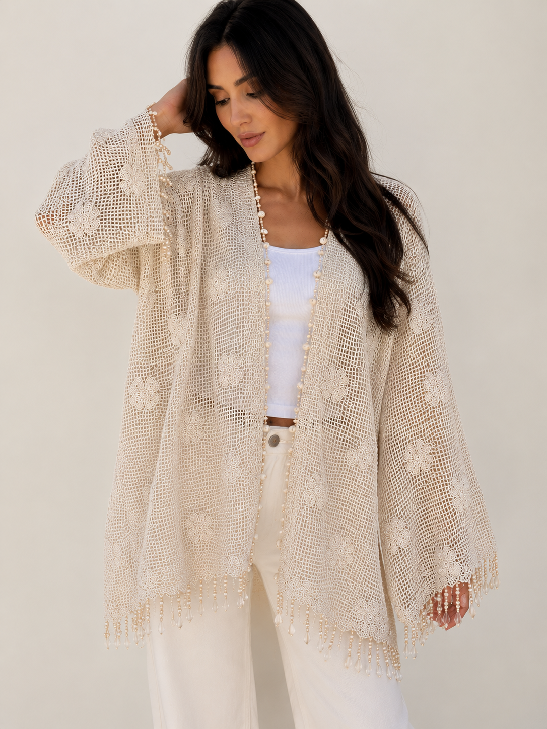 The Roses Cardigan with Beaded Seashells