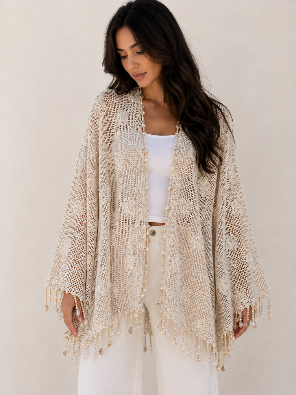 The Roses Cardigan with Beaded Seashells