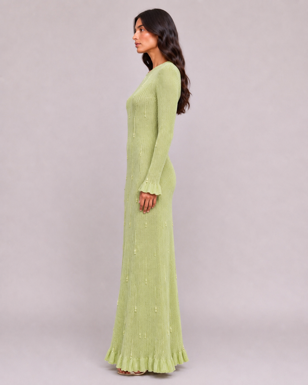 Beaded Knit Dress in Matcha