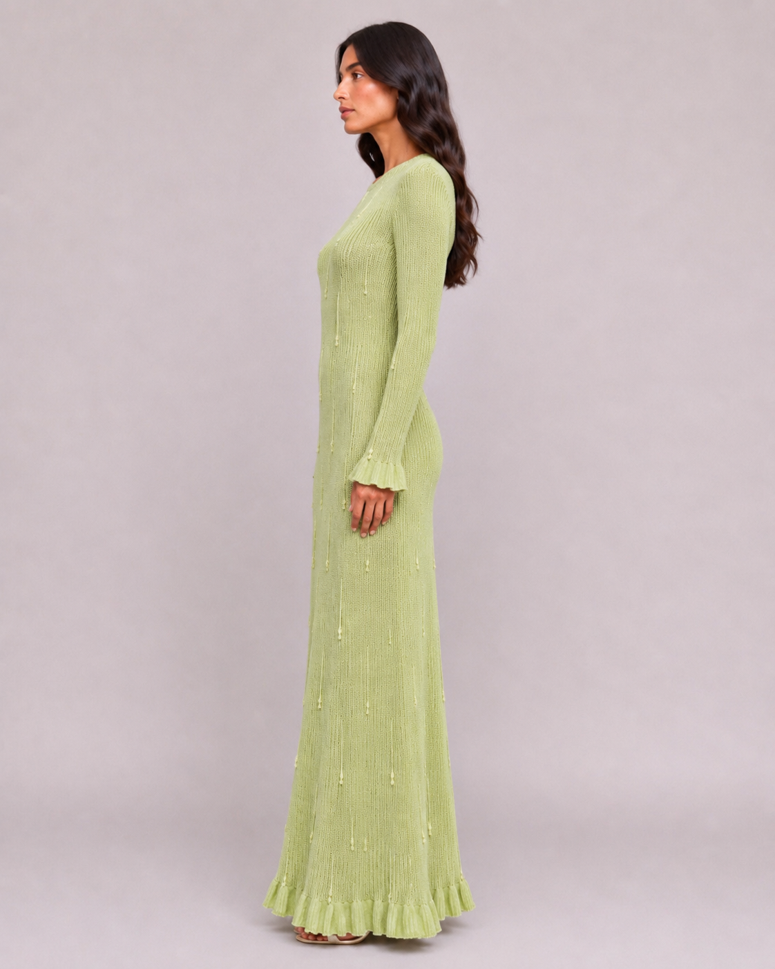 Beaded Knit Dress in Matcha