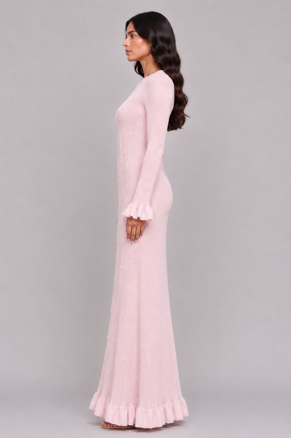 Beaded Knit Dress in Baby Pink