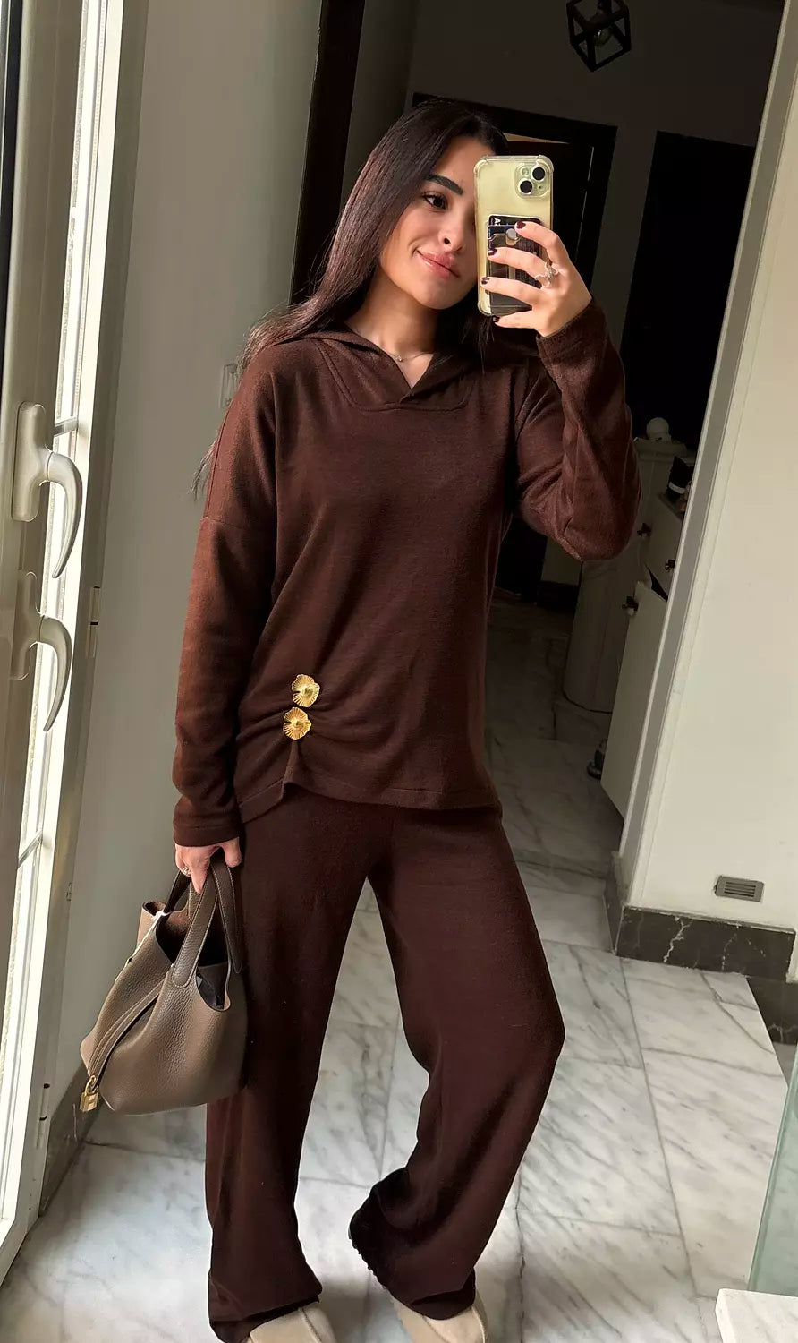 Buttoned Brown Knit Set
