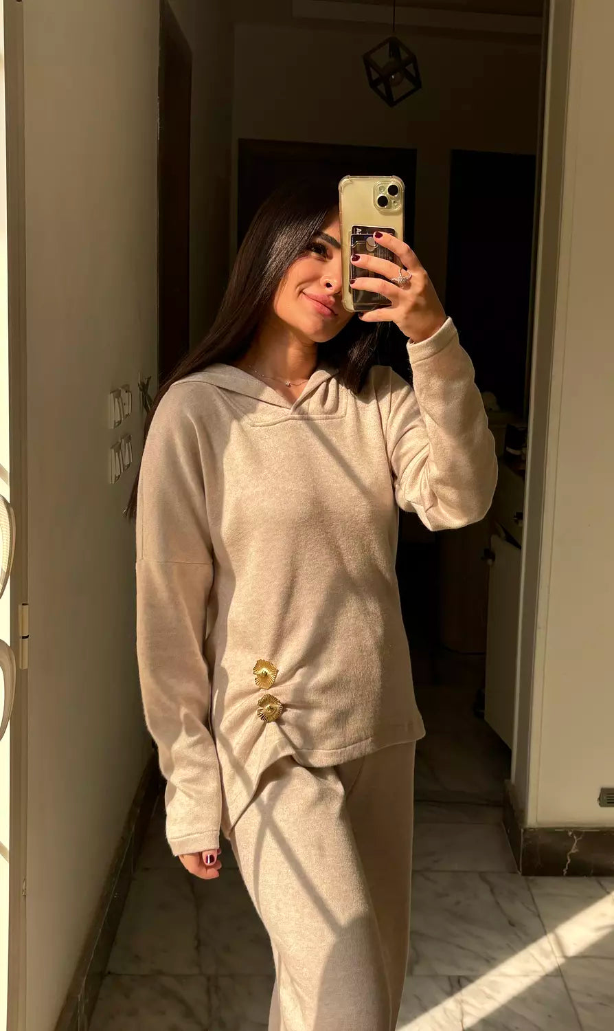 Buttoned Beige Knit Set