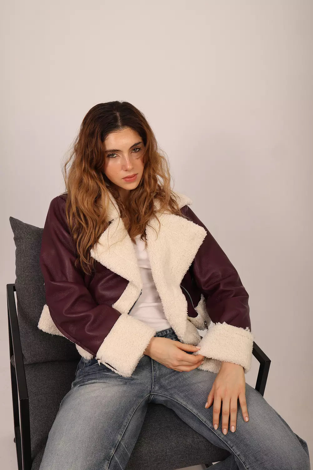 Wine Shearling Jacket
