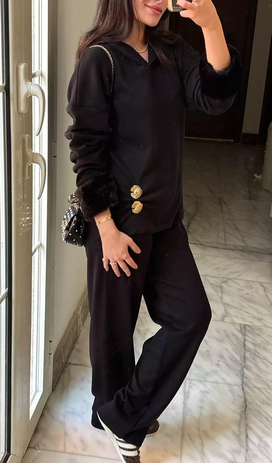 Buttoned Black Knit Set