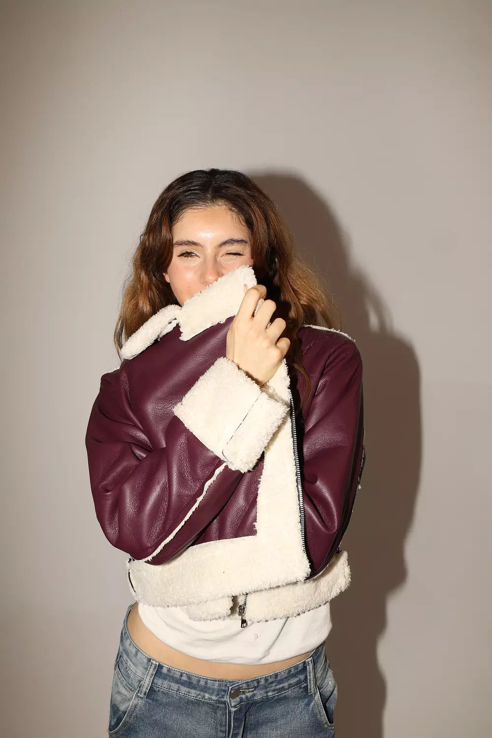 Wine Shearling Jacket