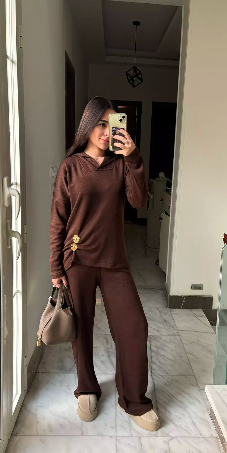 Buttoned Brown Knit Set
