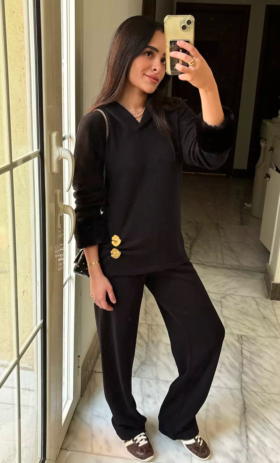 Buttoned Black Knit Set