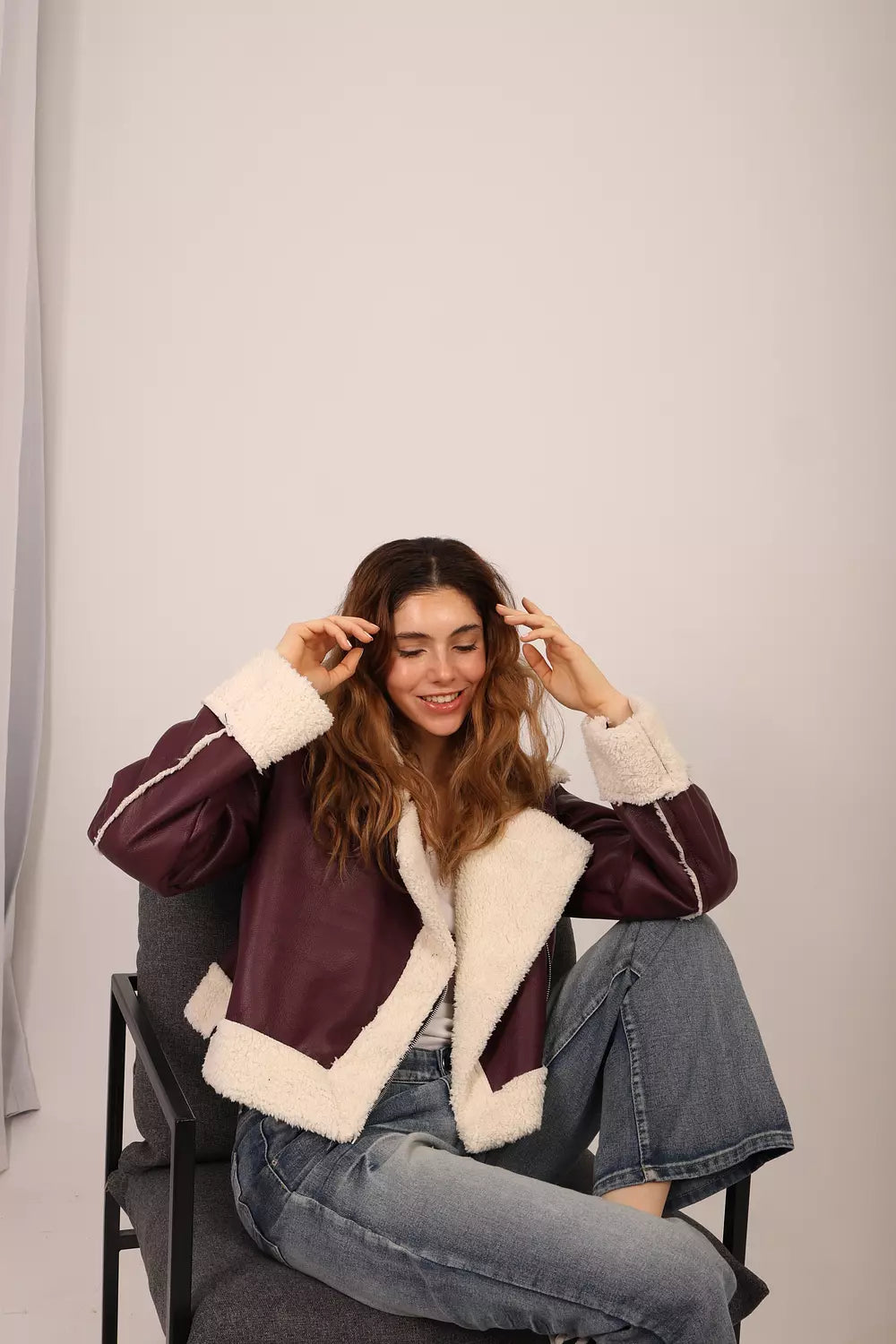 Wine Shearling Jacket
