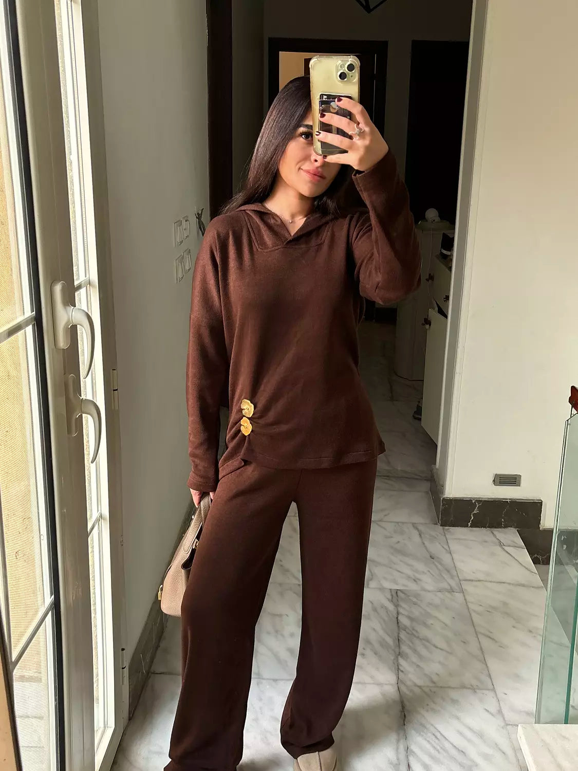 Buttoned Brown Knit Set