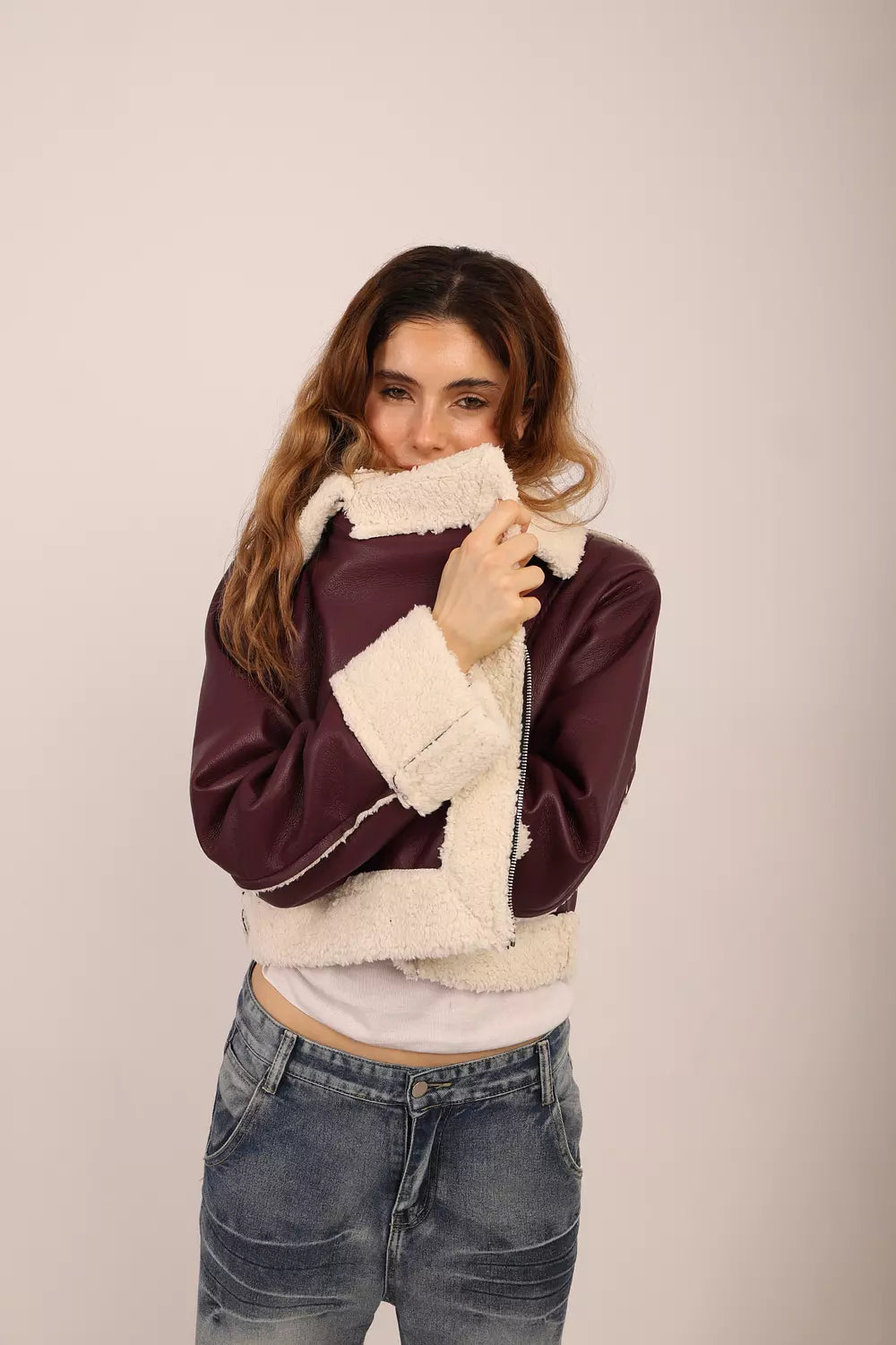 Wine Shearling Jacket